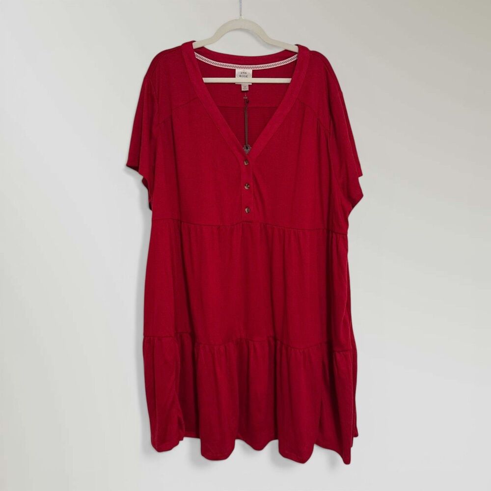 NWT Knox Rose Tiered Swing Dress Boho Dark Red Ruffle Knee Length Stretch Sz 3X